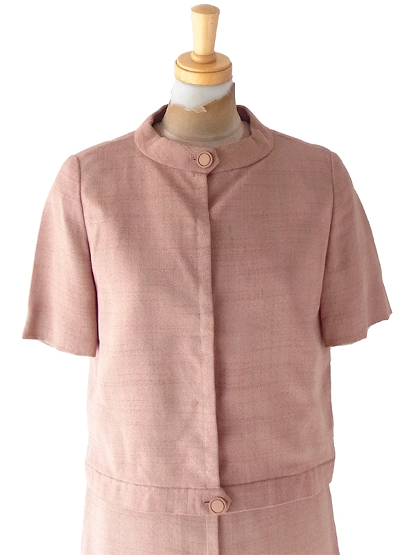 【送料無料】60年代製 サーモンピンク  ジャケット X ワンピース セットアップ 24WB118【レトロ古着】