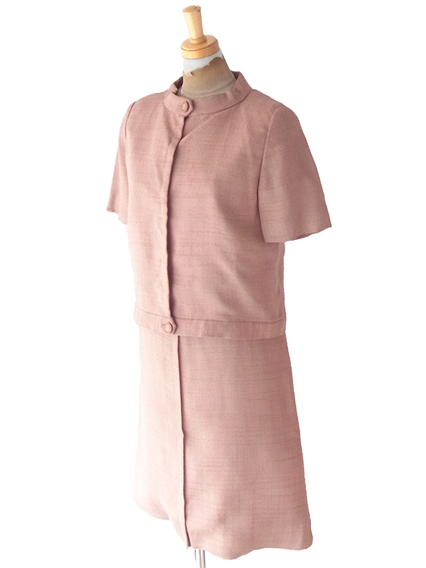 【送料無料】60年代製 サーモンピンク  ジャケット X ワンピース セットアップ 24WB118【レトロ古着】