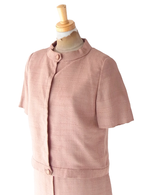 【送料無料】60年代製 サーモンピンク  ジャケット X ワンピース セットアップ 24WB118【レトロ古着】