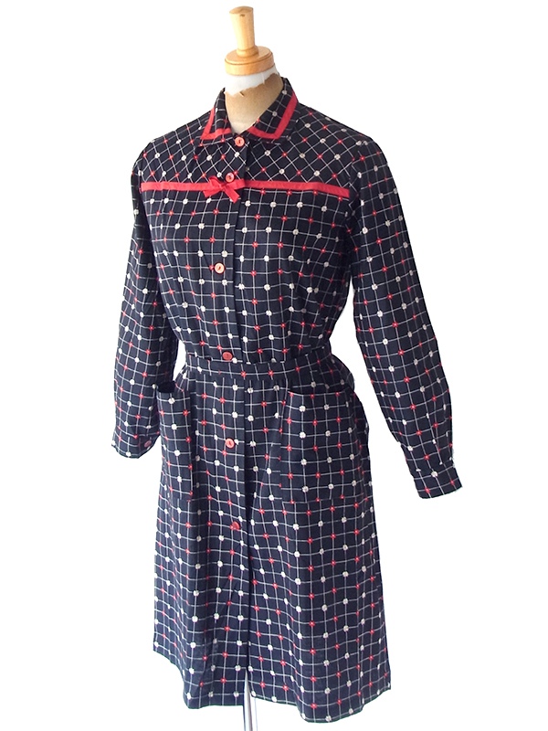 vintageヴィンテージワンピース70sネイビーリボンレトロヨーロッパ海外古着 ヨーロッパ古着70sロマンティックネグリジェワンピース | 大阪