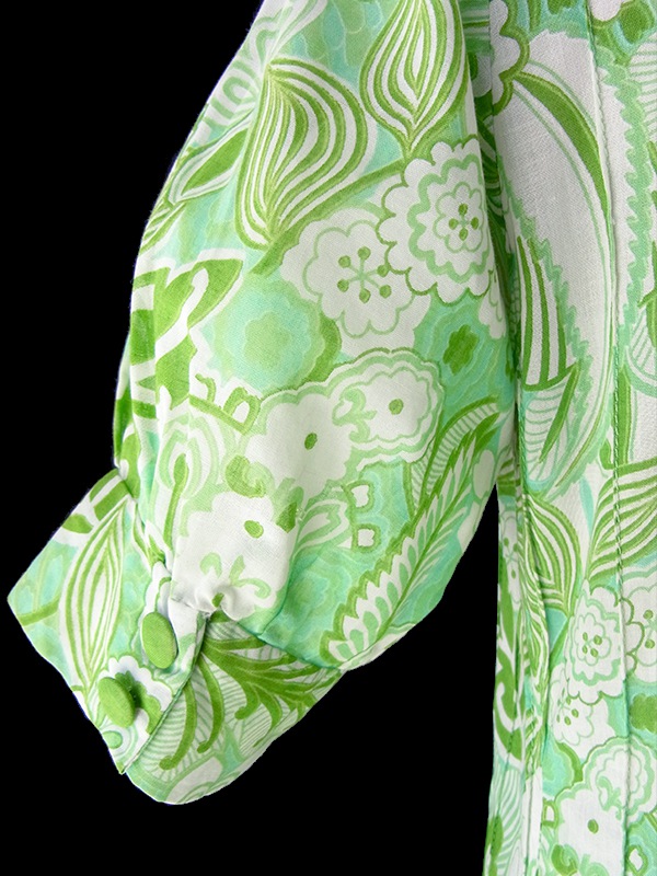 ヨーロッパ古着 フランス買い付け 60年代製 グリーン X レトロ花柄 プリーツ ヴィンテージ ワンピース 25FC102