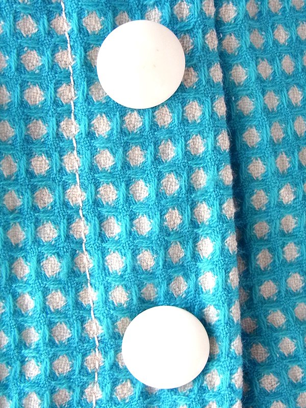 ヨーロッパ古着 フランス買い付け 60年代製 水色 X ホワイト ワッフル地 水玉 ヴィンテージ スカート 25FC104