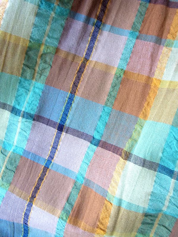 ヨーロッパ古着 70年代フランス製 エメラルドグリーン X イエロー ブロックチェック フロントボタン ヴィンテージ スカート 25FC106