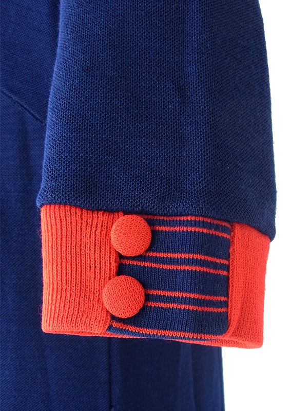 ヨーロッパ古着 フランス買付け 70年代製 ネイビー X レッド ファネルネック Aライン ヴィンテージワンピース 25FC112