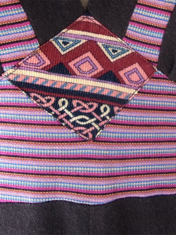 ヨーロッパ古着 フランス買付け　60年代製 ブラウン X ピンク レトロ柄 生地切り返し ヴィンテージ ワンピース 25FC116