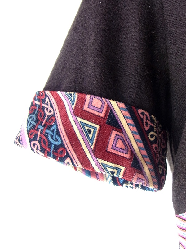 ヨーロッパ古着 フランス買付け　60年代製 ブラウン X ピンク レトロ柄 生地切り返し ヴィンテージ ワンピース 25FC116