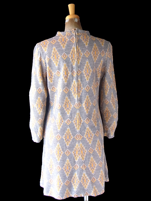 送料無料】60年代フランス製 グレー X イエロー・オレンジ トライバル