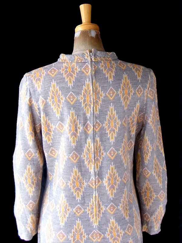 送料無料】60年代フランス製 グレー X イエロー・オレンジ トライバル