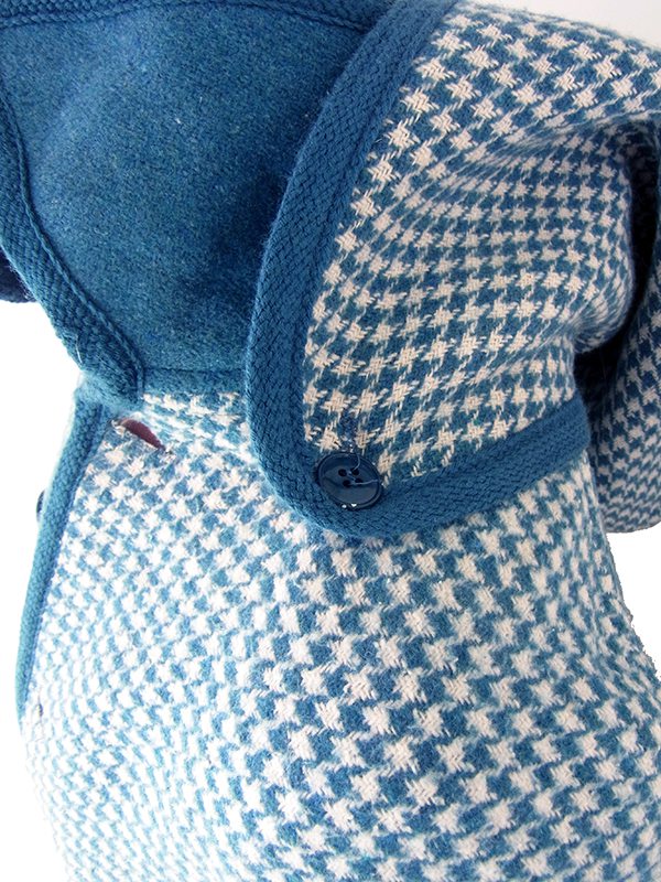 【送料無料】フランス買い付け 60年代製 水色 X 千鳥格子 フード着脱可 ヴィンテージ マント 25FC122【ヨーロッパ古着】