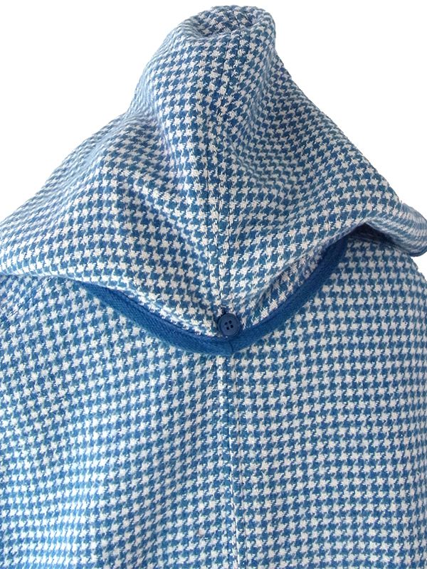 【送料無料】フランス買い付け 60年代製 水色 X 千鳥格子 フード着脱可 ヴィンテージ マント 25FC122【ヨーロッパ古着】