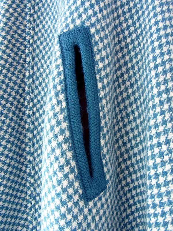 【送料無料】フランス買い付け 60年代製 水色 X 千鳥格子 フード着脱可 ヴィンテージ マント 25FC122【ヨーロッパ古着】