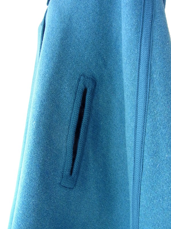 【送料無料】フランス買い付け 60年代製 水色 X 千鳥格子 フード着脱可 ヴィンテージ マント 25FC122【ヨーロッパ古着】