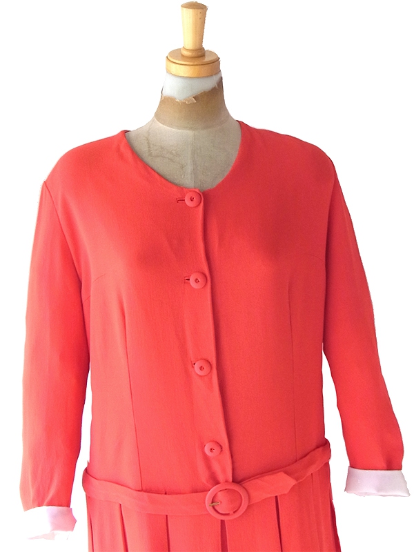 送料無料】 フランス買い付け 70年代製 朱色 X ホワイト 共布