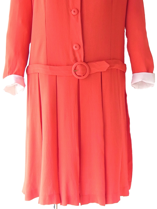 送料無料】 フランス買い付け 70年代製 朱色 X ホワイト 共布