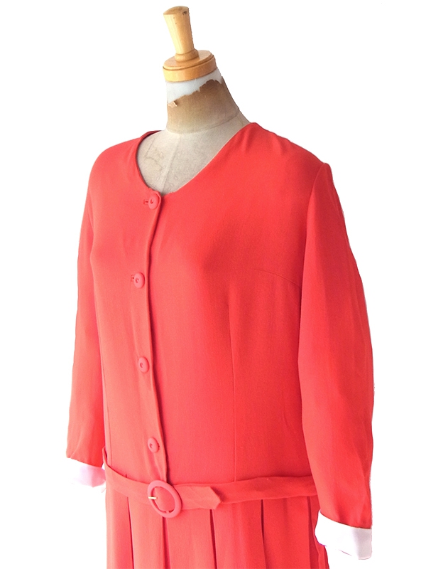 日本製 70s 伊太利屋 シャツワンピース プリーツ 赤×青 レトロ ベルト付き 日本製 70s 伊太利屋 シャツワンピース プリーツ 赤×青 レトロ