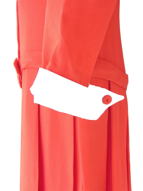 ヨーロッパ古着 フランス買い付け 70年代製 レッド X ホワイト 共布ベルト付き ヴィンテージ プリーツ ワンピース 25FC201