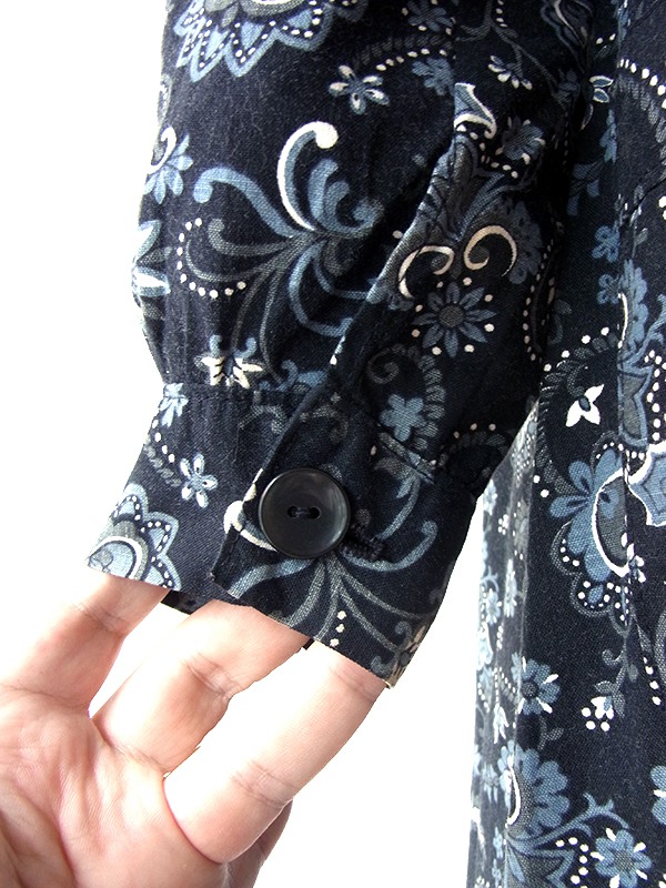 ヨーロッパ古着 フランス買い付け 60年代製 ネイビー X アイスグレイ ペイズリー柄 ポケット付き ヴィンテージ ワンピース 25FC202