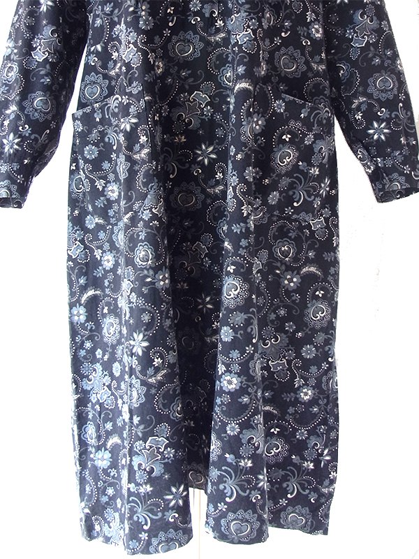 ヨーロッパ古着 フランス買い付け 60年代製 ネイビー X アイスグレイ ペイズリー柄 ポケット付き ヴィンテージ ワンピース 25FC202