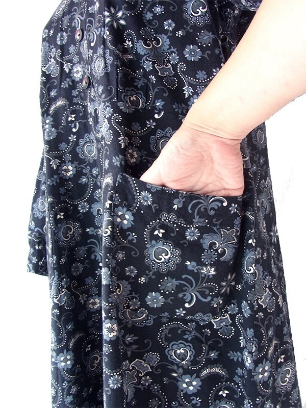 ヨーロッパ古着 フランス買い付け 60年代製 ネイビー X アイスグレイ ペイズリー柄 ポケット付き ヴィンテージ ワンピース 25FC202