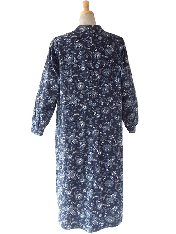 ヨーロッパ古着 フランス買い付け 60年代製 ネイビー X アイスグレイ ペイズリー柄 ポケット付き ヴィンテージ ワンピース 25FC202