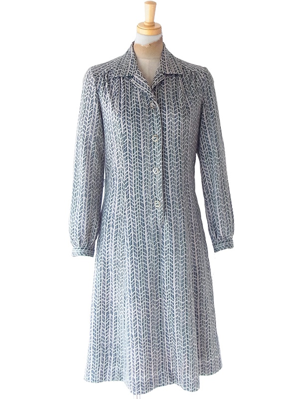 ヨーロッパ古着 60年代フランス製 グレイ X スレート ヘンリボーン柄 ヴィンテージ ワンピース 25FC203