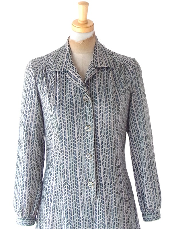 ヨーロッパ古着 60年代フランス製 グレイ X スレート ヘンリボーン柄 ヴィンテージ ワンピース 25FC203