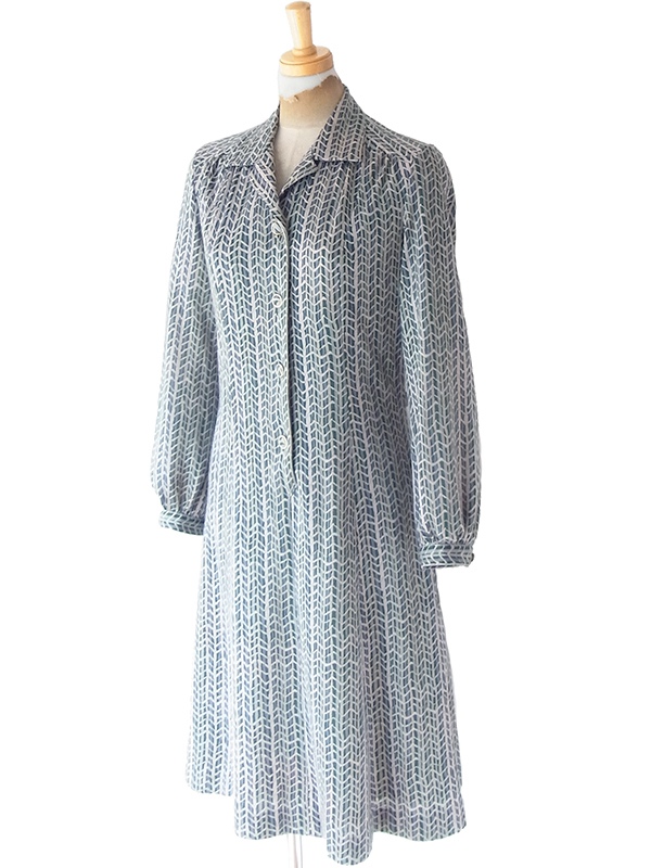 ヨーロッパ古着 60年代フランス製 グレイ X スレート ヘンリボーン柄 ヴィンテージ ワンピース 25FC203