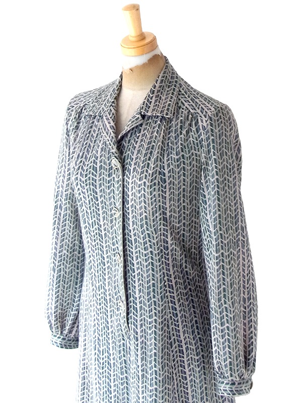 ヨーロッパ古着 60年代フランス製 グレイ X スレート ヘンリボーン柄 ヴィンテージ ワンピース 25FC203