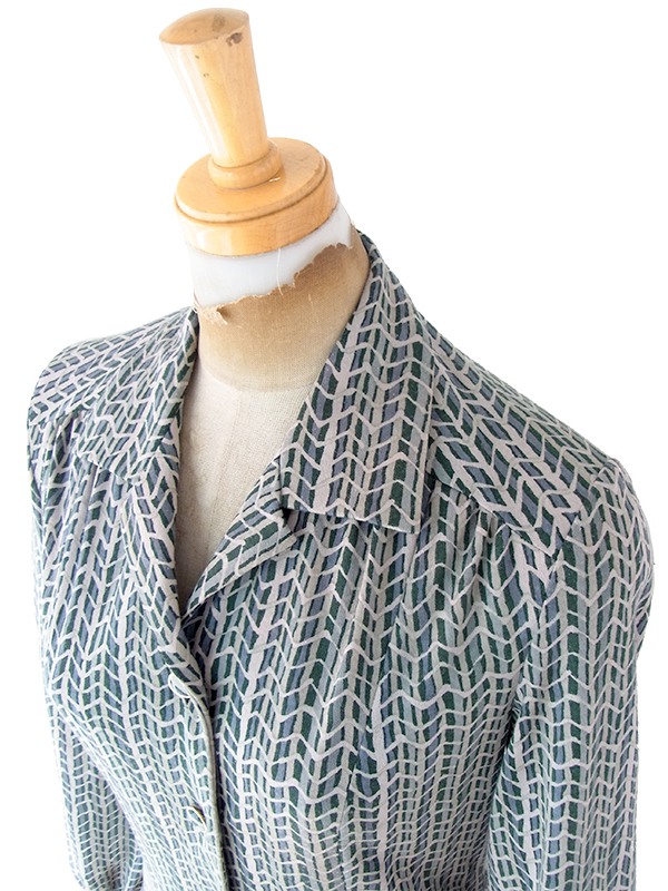 ヨーロッパ古着 60年代フランス製 グレイ X スレート ヘンリボーン柄 ヴィンテージ ワンピース 25FC203