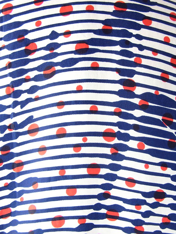 ヨーロッパ古着 フランス買い付け 70年代製  ホワイト　X ネイビー・レッド ストライプ・水玉 ボウタイ ワンピース 25FC204