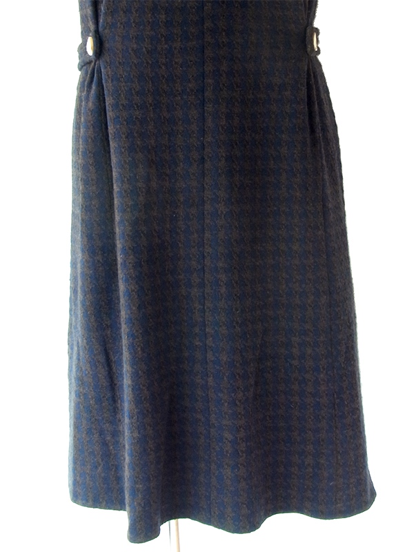 ヨーロッパ古着 フランス買い付け 60年代製 ダークブルー X ブラウン 千鳥格子 ヴィンテージ ウール ワンピース 25FC206