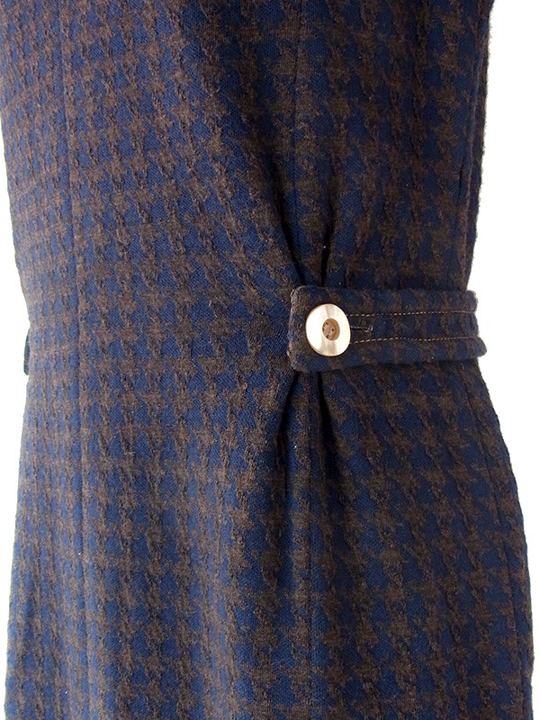 ヨーロッパ古着 フランス買い付け 60年代製 ダークブルー X ブラウン 千鳥格子 ヴィンテージ ウール ワンピース 25FC206