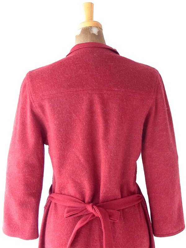 ヨーロッパ古着 60年代フランス製 ボルドー X 共布ベルト付き ヴィンテージ モヘア混 ワンピース 25FC207