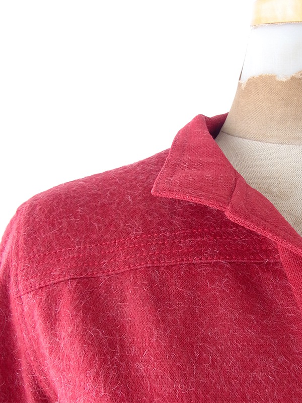 ヨーロッパ古着 60年代フランス製 ボルドー X 共布ベルト付き ヴィンテージ モヘア混 ワンピース 25FC207