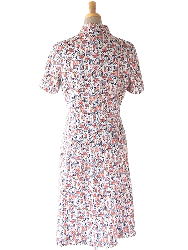 ヨーロッパ古着 フランス買い付け 70年代製 オフホワイト X オレンジ・ブラック 幾何学柄 ワンピース 25FC209