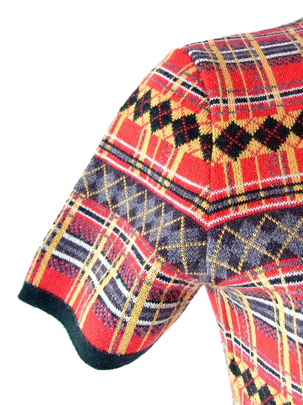 ヨーロッパ古着 ベルギー製 アーガイル×タータンチェック ニットトップス ヴィンテージ ニット トップス 25FC211
