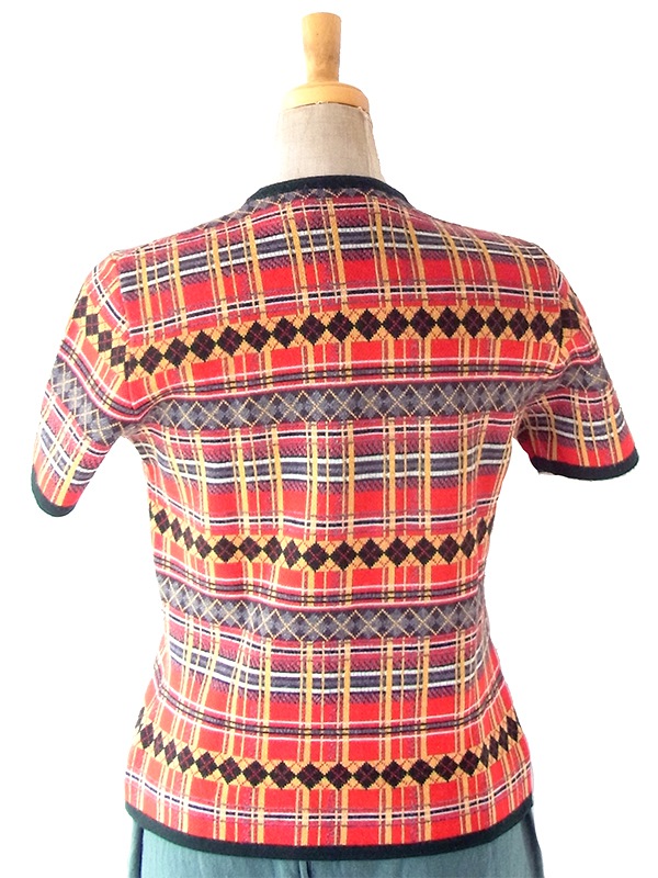 ヨーロッパ古着 ベルギー製 アーガイル×タータンチェック ニットトップス ヴィンテージ ニット トップス 25FC211