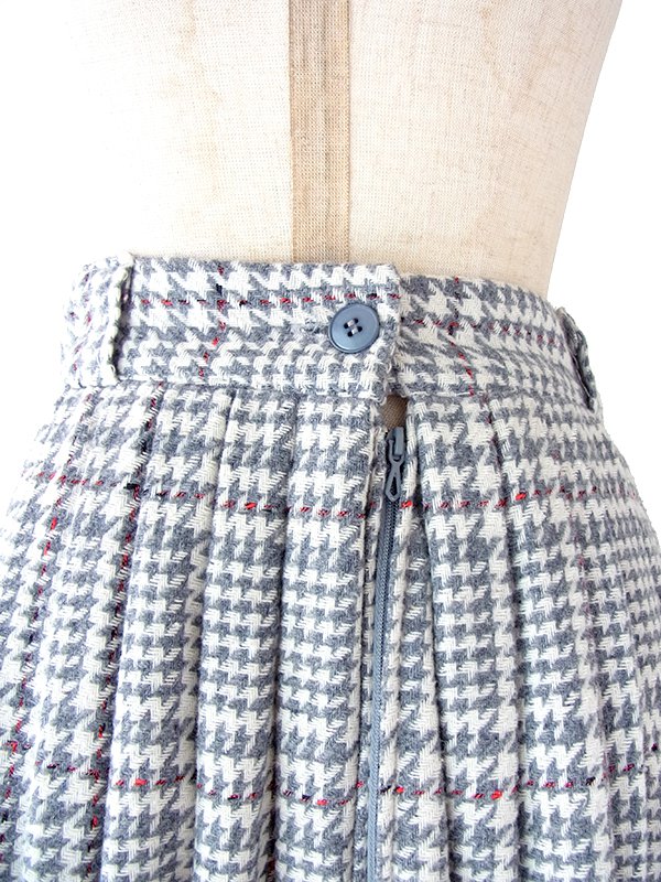 ヨーロッパ古着 フランス買い付け 60年代製 グレイ X レッドステッチ 千鳥格子 ヴィンテージ スカート 25FC212