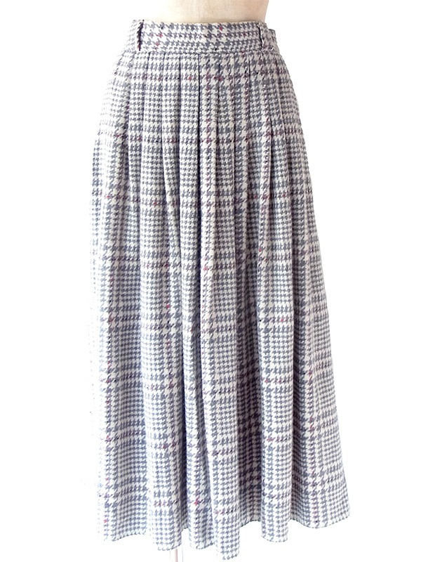 ヨーロッパ古着 フランス買い付け 60年代製 グレイ X レッドステッチ 千鳥格子 ヴィンテージ スカート 25FC212