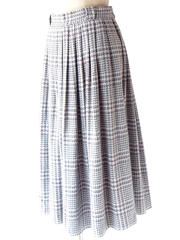 ヨーロッパ古着 フランス買い付け 60年代製 グレイ X レッドステッチ 千鳥格子 ヴィンテージ スカート 25FC212
