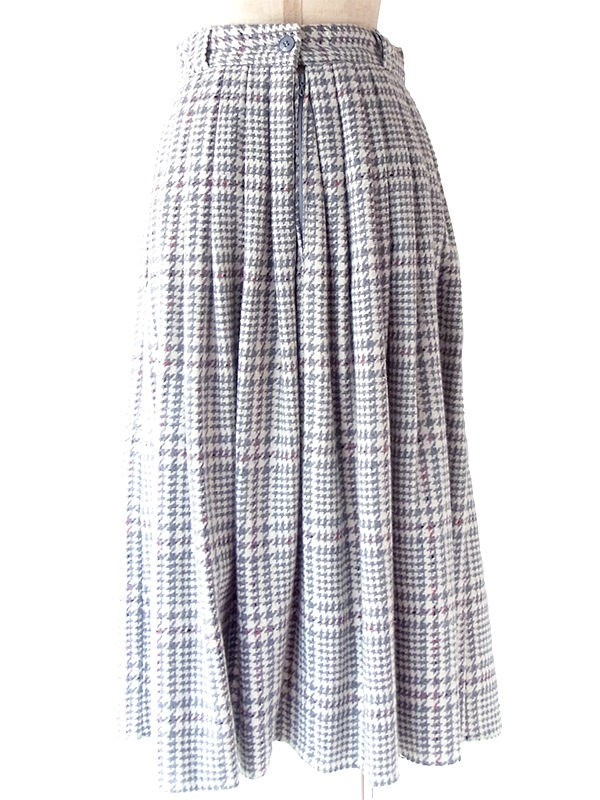 ヨーロッパ古着 フランス買い付け 60年代製 グレイ X レッドステッチ 千鳥格子 ヴィンテージ スカート 25FC212