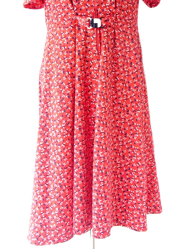 送料無料】70年代フランス製 レッド X ブルー・ホワイト 小花柄