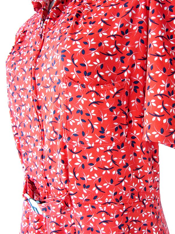 ヨーロッパ古着 70年代フランス製 レッド X ブルー・ホワイト 小花柄 ヴィンテージ ワンピース 25FC301