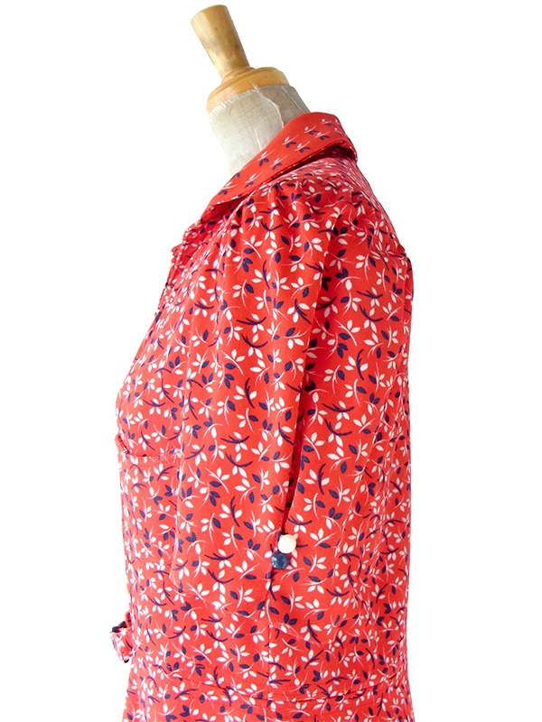 送料無料】70年代フランス製 レッド X ブルー・ホワイト 小花柄