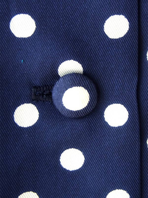 ヨーロッパ古着 フランス買付け 70年代製 ネイビー X ホワイト 水玉 フレアシルエット プリーツ ワンピース 25FC302