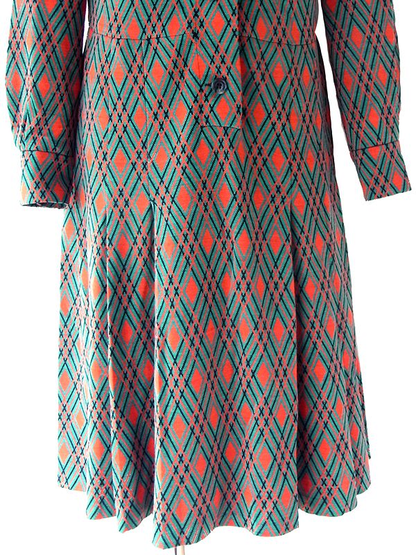 ヨーロッパ古着 フランス買い付け 70年代製 グリーン X  レッド・ブラック アーガイル柄 ヴィンテージ ワンピース 25FC305
