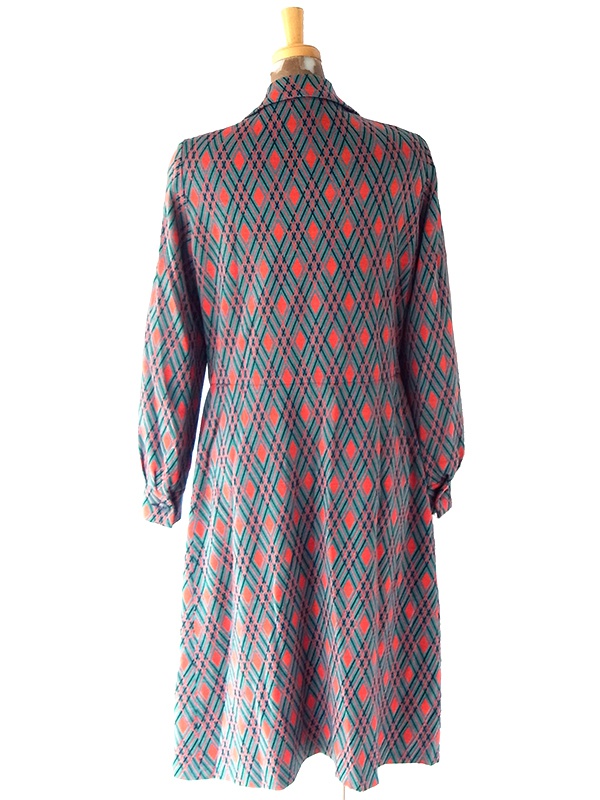 ヨーロッパ古着 フランス買い付け 70年代製 グリーン X  レッド・ブラック アーガイル柄 ヴィンテージ ワンピース 25FC305