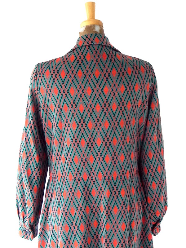 ヨーロッパ古着 フランス買い付け 70年代製 グリーン X  レッド・ブラック アーガイル柄 ヴィンテージ ワンピース 25FC305