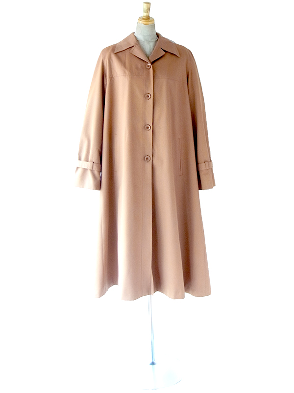 【送料無料】フランス買い付け 60年代製 ライトブラウン X チェック柄裏地 Aライン ヴィンテージ コート 25FC308【ヨーロッパ古着】