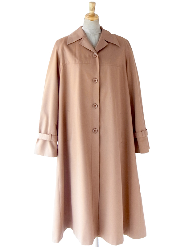 送料無料】70年代フランス製 ライトブラウン X チェック柄裏地 Aライン